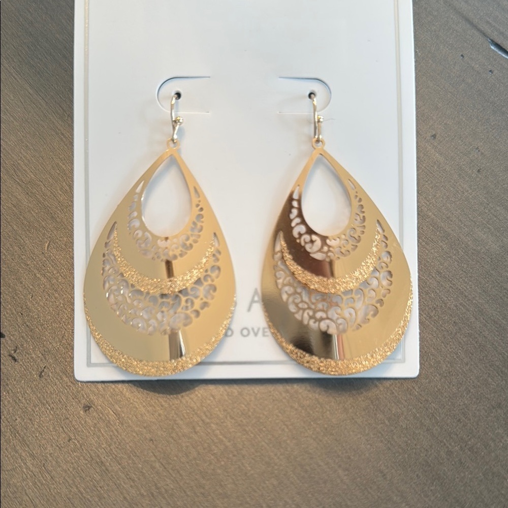 Champagne Gold Layered Teardrop Earrings with Textured Finish